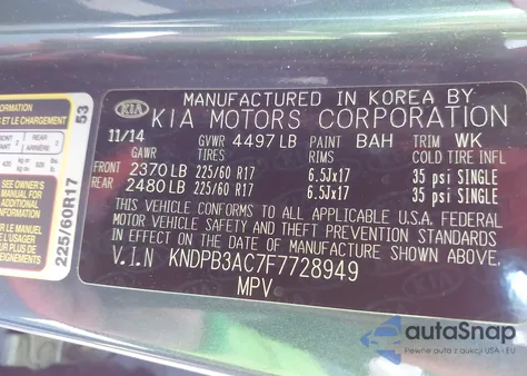 2015 Kia Sportage Lx from USA, damaged, VIN KNDPB3AC7F7728949